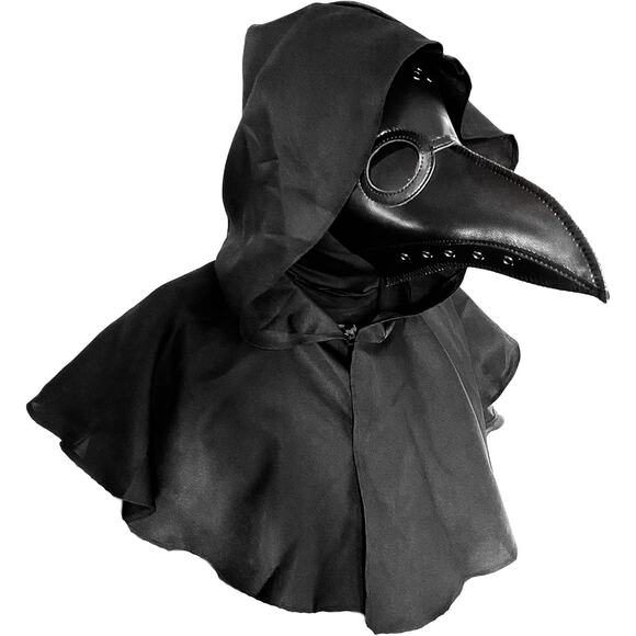 Plague Doctor Mask Cloak Hat Men Adult Black Scary Halloween Costume Set - Picture 3 of 6